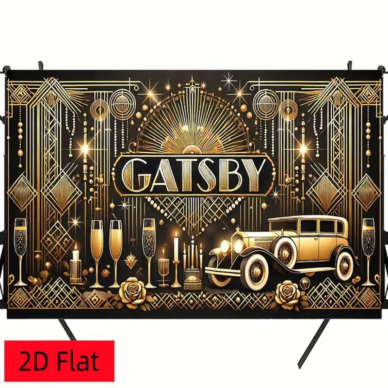 2D Luxe Black Gold Gatsby Art Deco Backdrop Roaring 20s Party Background