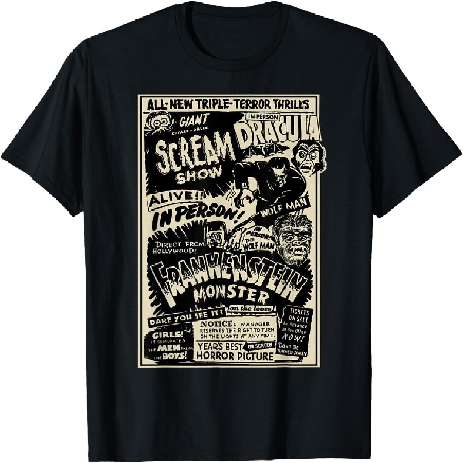 Horror Movie Monster Mummy Dracula Werewolf Frankenstein T-Shirt XXXXXL разноцветный