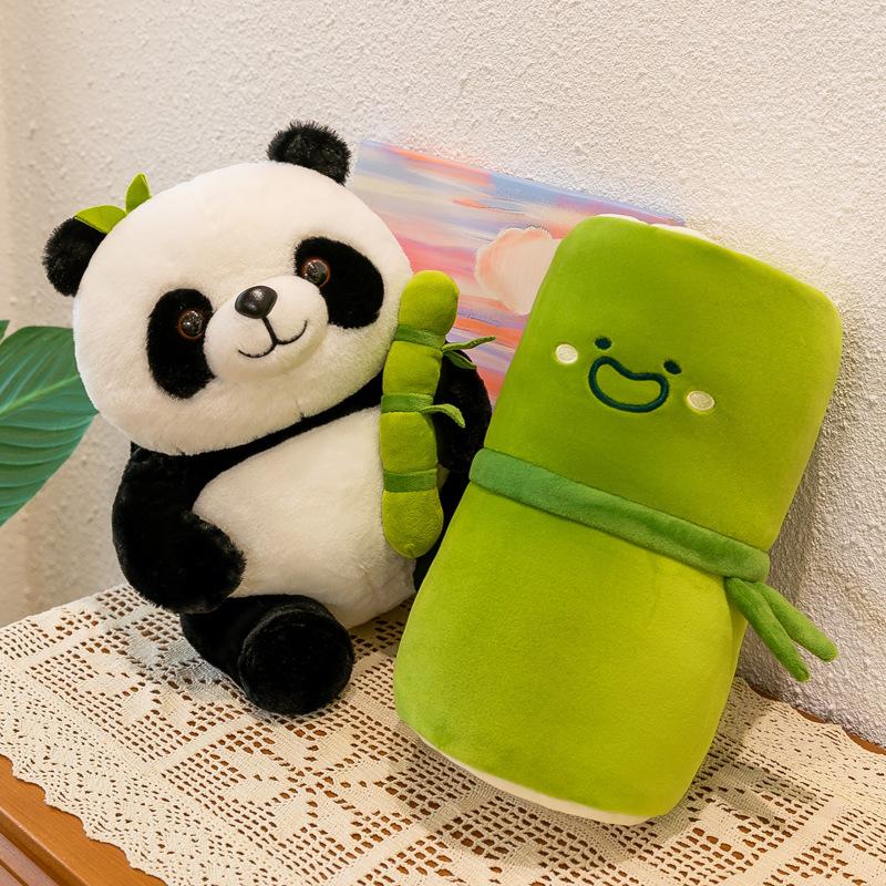 1 Set Cute Stuffed Animal Bear Doll Reversible Design Kawaii Bamboo Tube Panda Kit Plush Toy Children'S Valentine'S Day Gifts