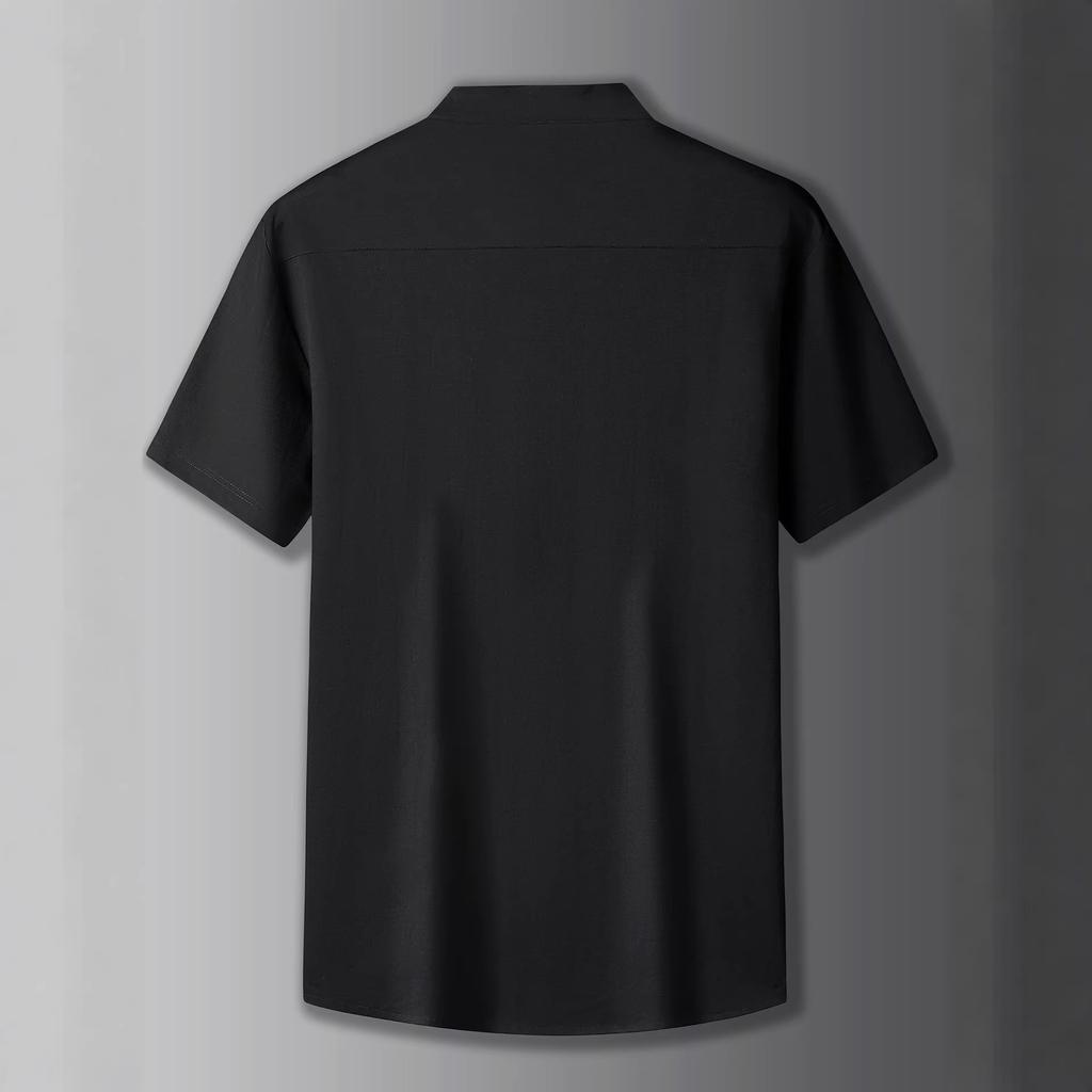 Fat brother, loose Chinese retro stand-up collar short-sleeved shirt, summer plus size men's Tang suit half-sleeved shirt