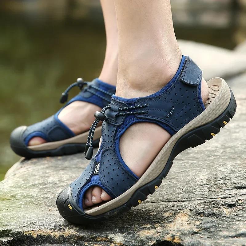 Whoholl Brand Summer Men Shoes 2024 Patent Leather Men Sandals Outdoor Male Beach Slippers Man Sandals Plus Size 38-48