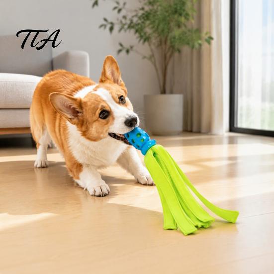 Pet Boredom Relief Supplies Octopus Squid Dog Chew Toy, Interactive Tug Squeaky Molar Toy with Flexible Rubber Training Toys Fabric Strips, Waterproof