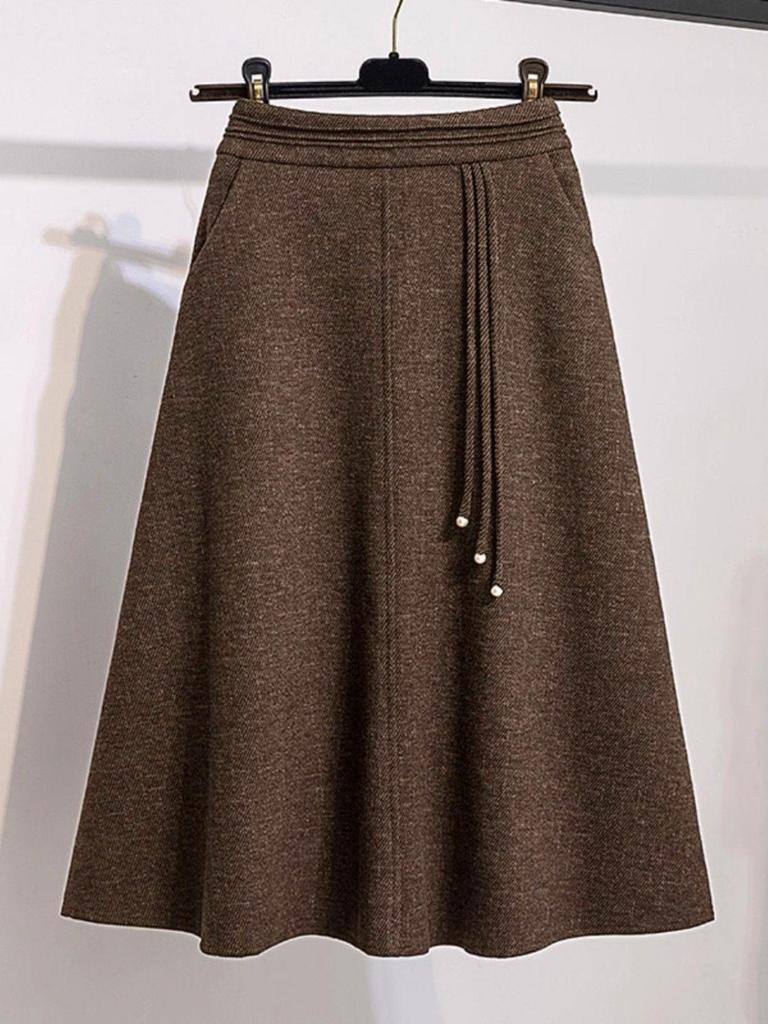 Women's High-Waist Pleated A-Line Midi Skirt - Thickened Autmn/Winter Style