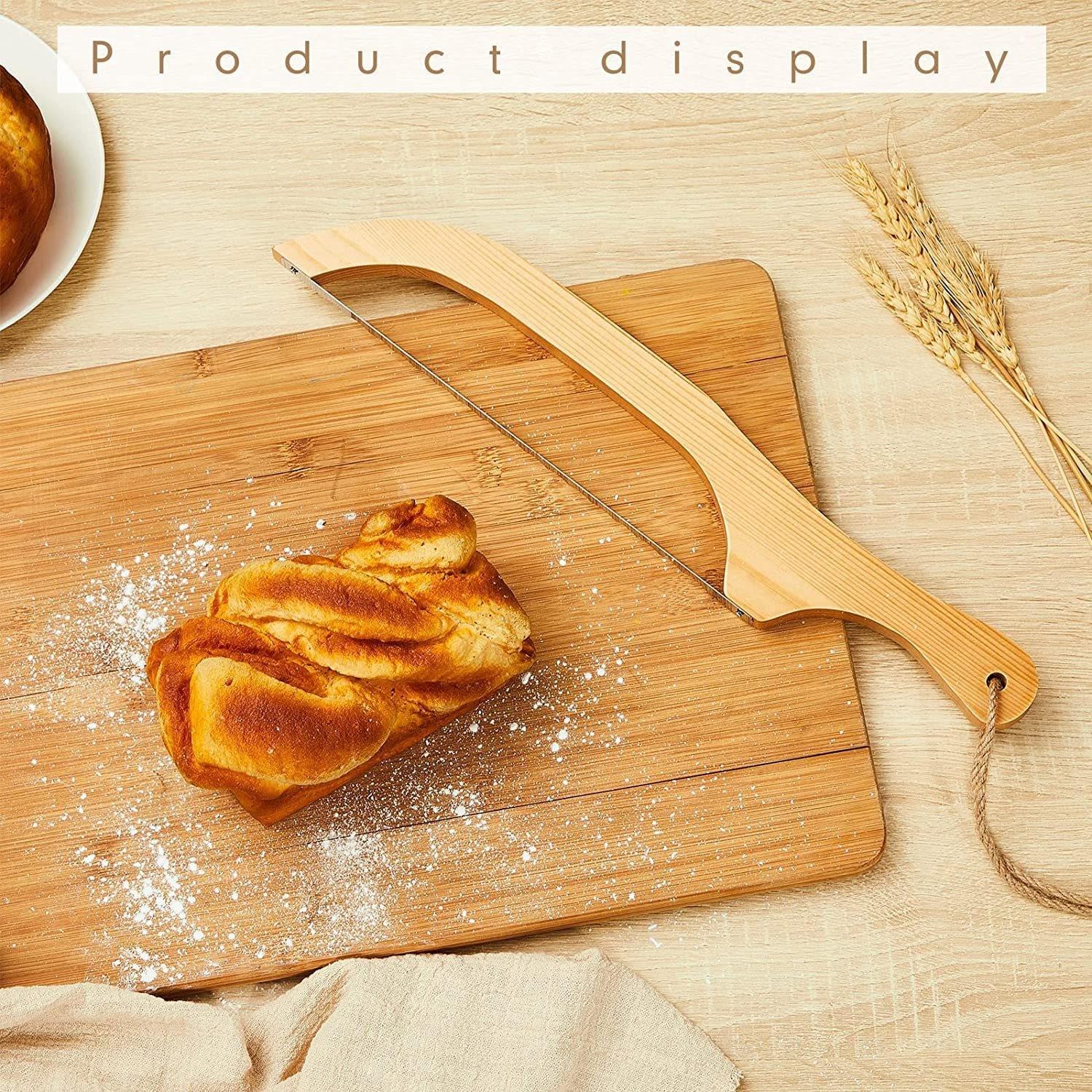 Bread Bow Cutter with Wooden Handle Stainless Steel Sourdough Bread Slicer Bread Bow Saw Fruit Pastry Bread Slicer Baking Tool бежевый