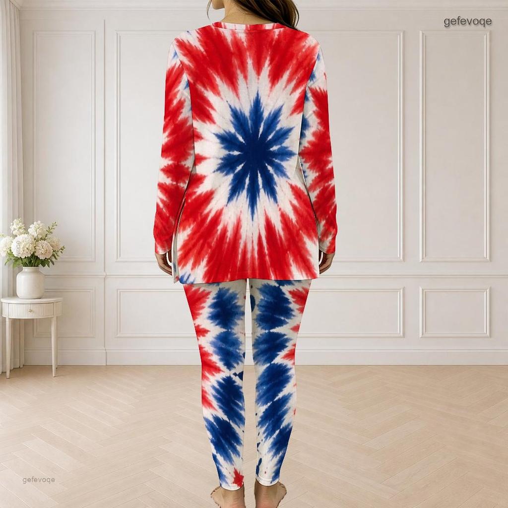 Women Plus Size Navy Blue Printed Half Zip Long Sleeve Longline Top Fitted Pants Two Piece Set