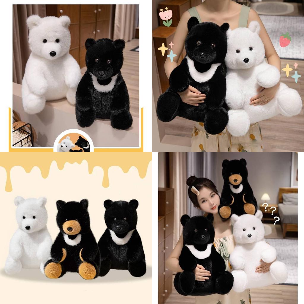 Adorable Plush Bear Doll Perfect For Kids Festival Gifts In Soft White Black And Brown Colors
