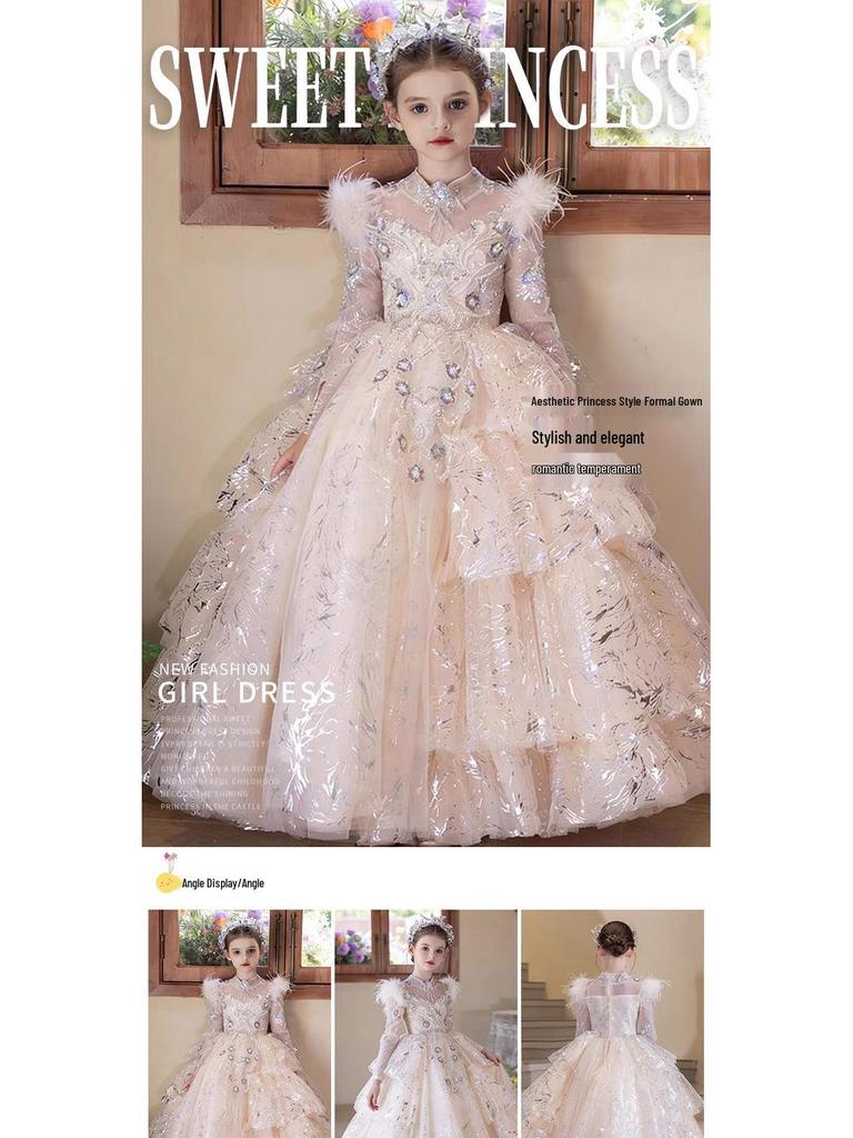 Girls' High-End Exquisite Fairy Flower Wedding & Piano Performance Dress