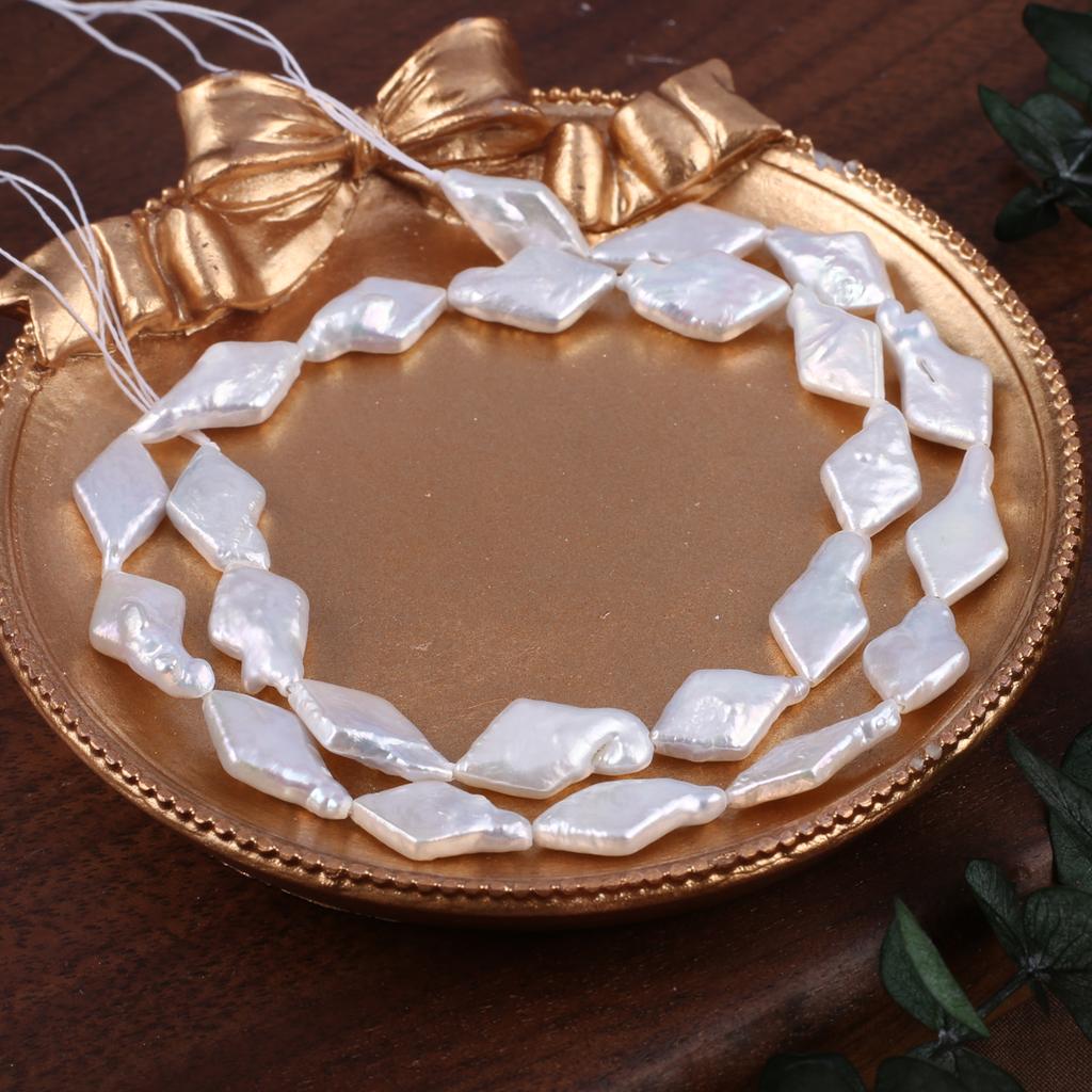 1String, White Baroque Rhombus Pearl 8×15mm, Fashion Women Natural Freshwater Pearl Beads for Jewelry Making DIY Crafts, Luxury Bulk Gifts 36cm