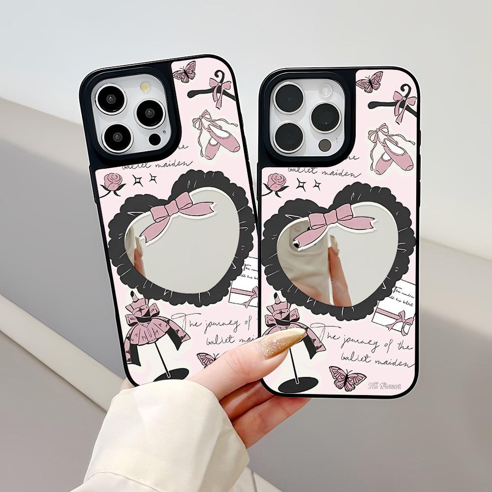 Applicable To Apple 17ProMax Korean Style High-value Illustration Mirror Black Frame Mobile Phone Case 15 All-inclusive 13/14 Niche