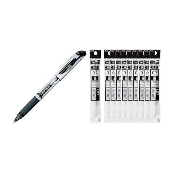 Pentel EnerGel Gel Ink Rollerball Pen BL57-A, 0.7mm Black, 10 Pens & EnerGel 0.7mm XLR7-A Black Refill, 10 Count