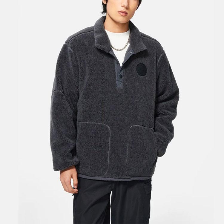 Li-Ning Sports Fashion Series Plus Velvet Warm Solid Color Half-Button Stand Collar Long Sleeve Jacket Unisex Jacket Haze-Gray AAES939-4