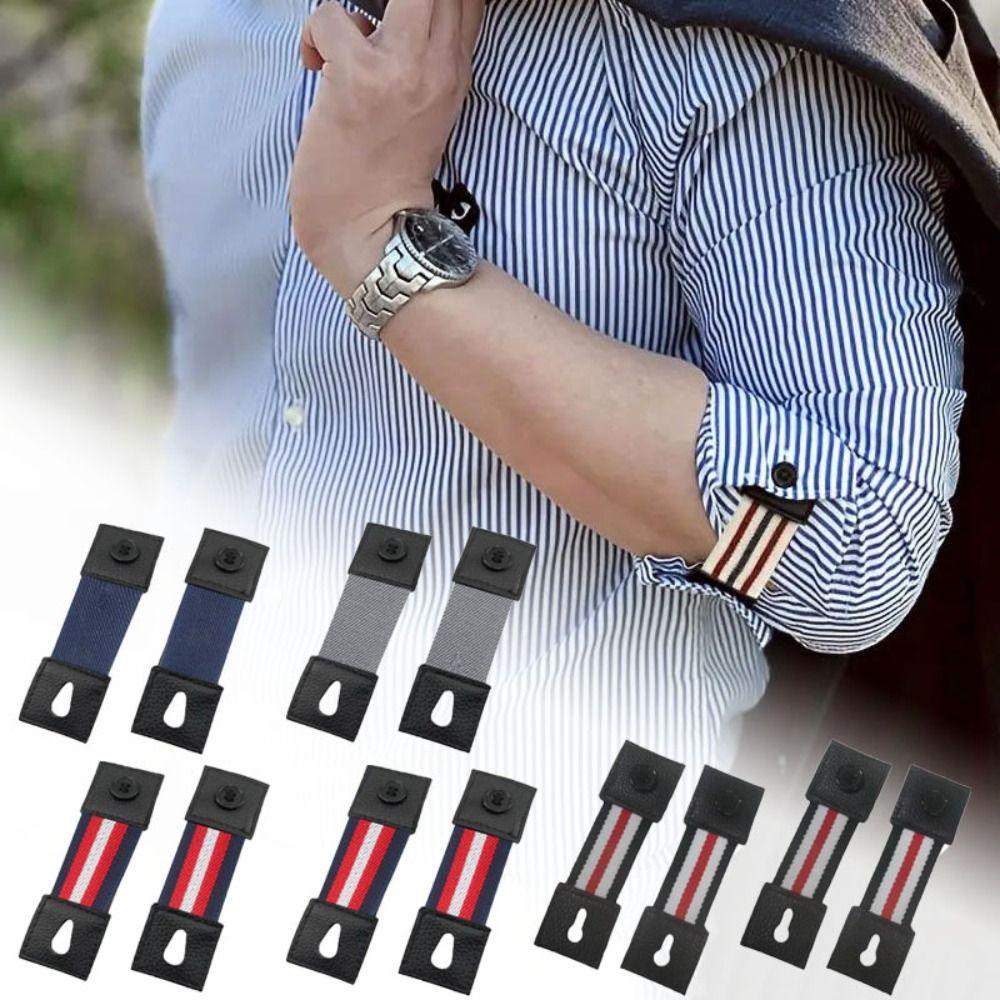 2Pcs Elastic Women Men Shirt Cuff Holders Adjustable Arm Cuffs Bands Extension Button  Accessories