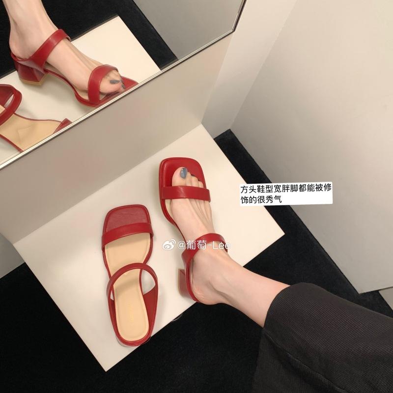 Sheepskin Version~ 5cm Square Head with Beach Wear Thick Heels and Cool Slippers for Women's Summer Wear