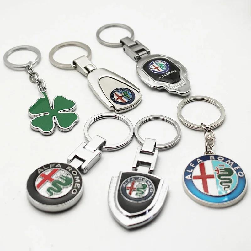 2026 Hot Sticker 1pcs 3D Metal Leather Car Styling Emblem Keychain Key Chain Rings For Alfa Romeo Accessorie Giulietta GT 159 14