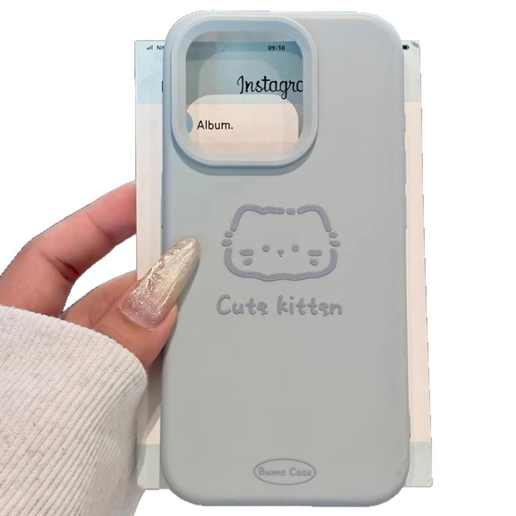 Simple line cat is suitable for iPhone16/17pro mobile phone case Apple 14 liquid 13 Korean 12 cartoon 15