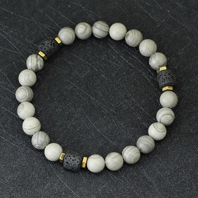 Unique Natural Stone Bracelet Men 8mm Obsidian Tiger Eyes Beaded Braclet Homme Hand Accessories Black Strand Brazalete Pulseira