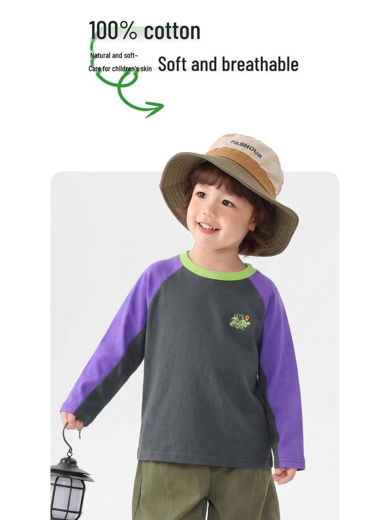 2026 New Boys' Pure Cotton Long-Sleeve T-shirt for Spring/Autumn - Baby Toddler Kids Base Layer