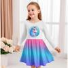Vestido Casual de Niña con Estampado de Unicornio 3D, Cuello Redondo y Manga Larga, Vestido de Princesa para Niña