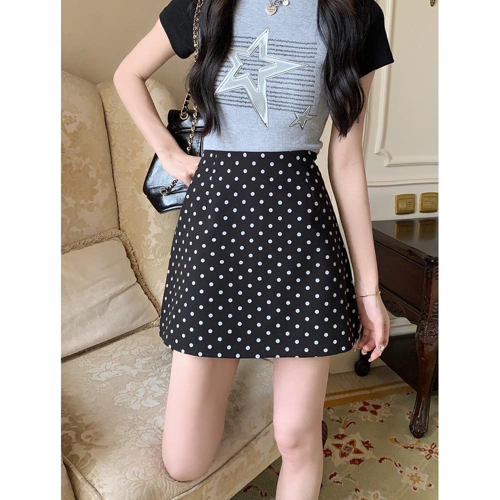 

Apricot Polka Dot Midi Bodycon A-line Skirt - High Waist Summer Fashion M чёрный