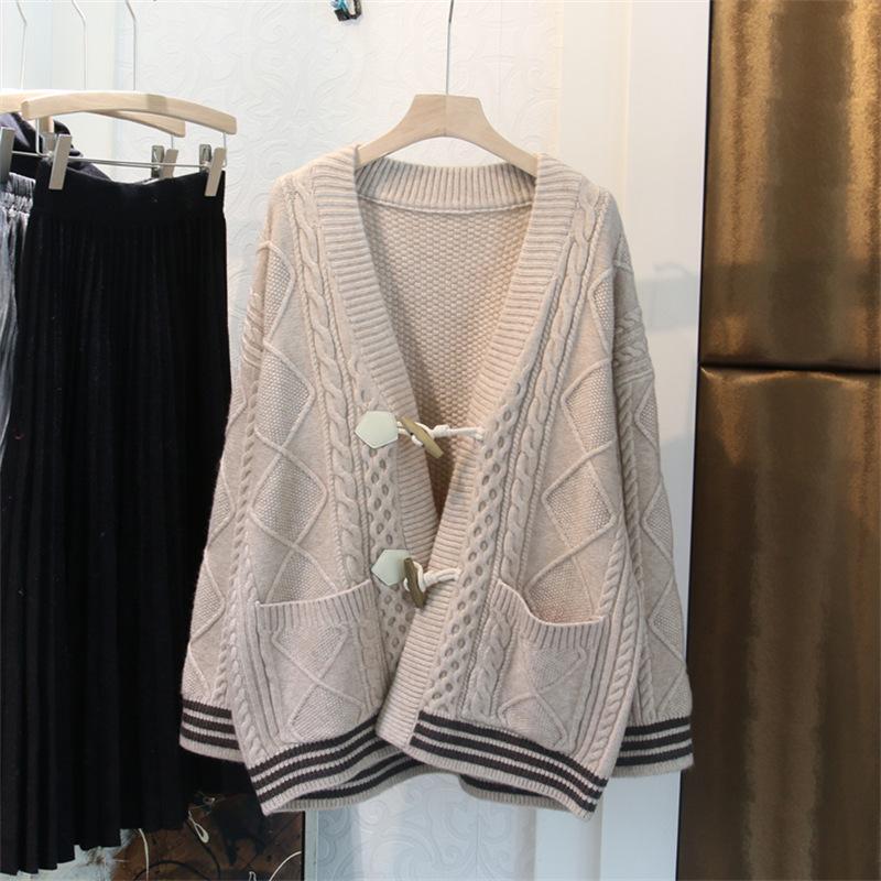 Fall Winter Wool Cardigan Women's Mid-length V-neck Sweater Loose Thick Cashmere Knitted Jacket
