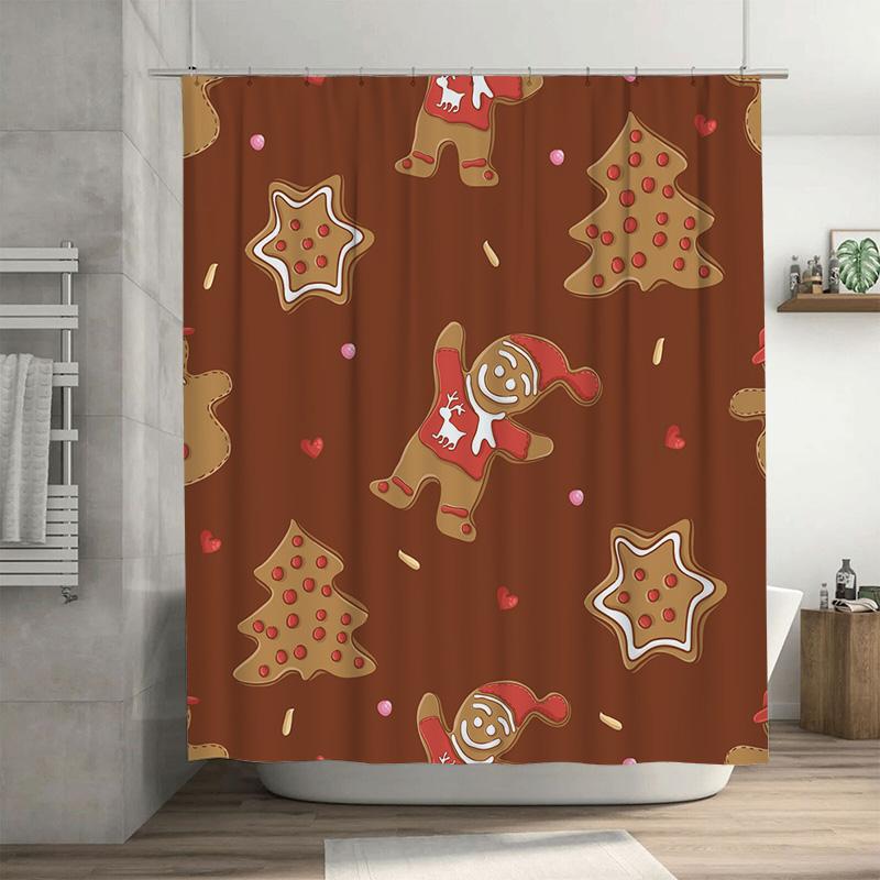 

Tu Christmas Shower Curtain Festive Holiday Decor Reversible Waterproof Bathroom Curtain Holiday Themed Shower Curtain Xmas Deco W60H190(CM)-1 Pcs