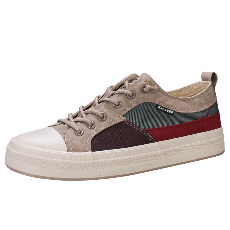 Spring Fashion Patchwork Men's Vulcanized Sneaker Low-Cut Lace-Up Canvas Shoes Man Comfortable Flat Casual Skateboard Shoes Male
