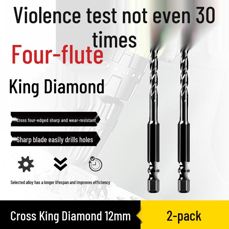 Impact Hex Shank Four-Blade Cross King Drill Bit for Concrete, Tile, and Glass