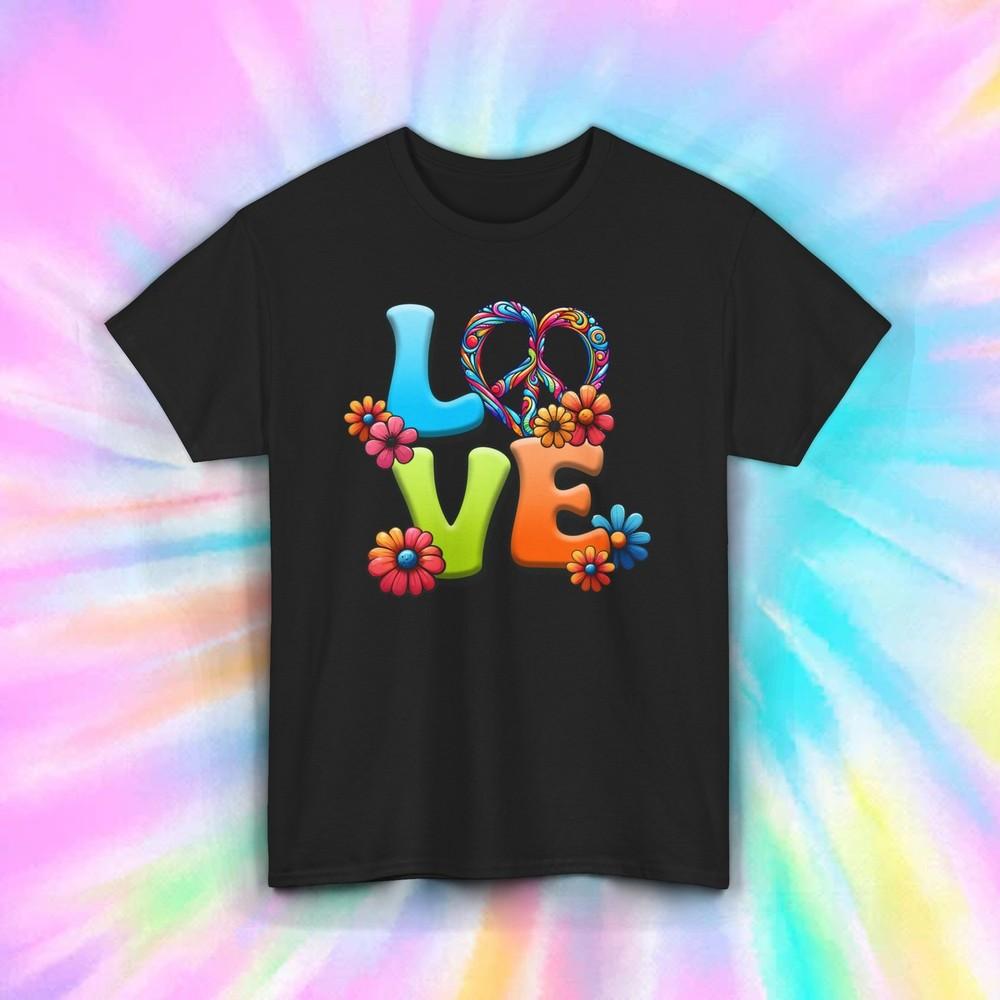 Love Peace Flower T-Shirt | Colorful Hippie Graphic Tee | S-5XL