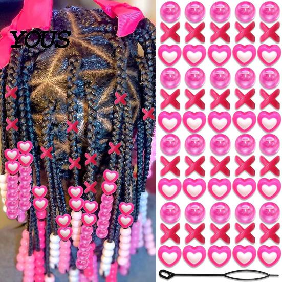 Style Braid Charms 60Pcs Hair Accessories, Heart Letter Shape Rings, Large Hole Design Thick Jewelry Beads for Braids Dreadlocks
