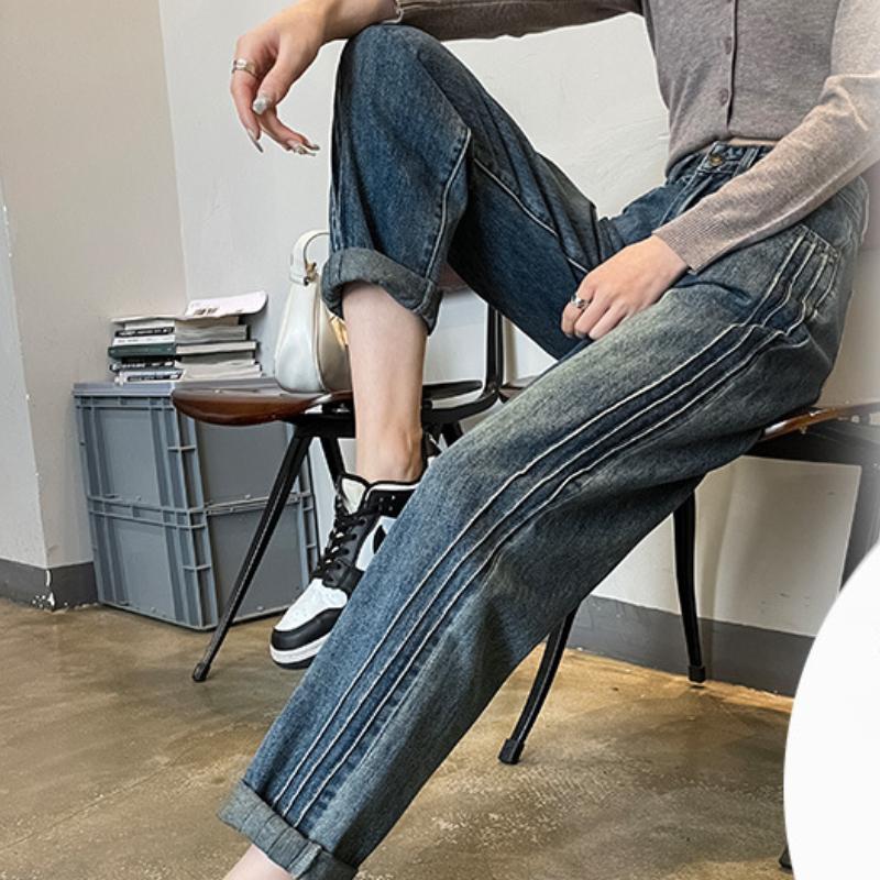 Spring, Summer and Autumn Vertical Harem Pants for Women High Waist Loose Dad Pants for Women Slim Casual Jeans