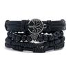 4Pcs/ Set Braided Wrap Leather Bracelets for Men Vintage Life Tree Rudder Charm Wood Beads Ethnic Rope Bracelet