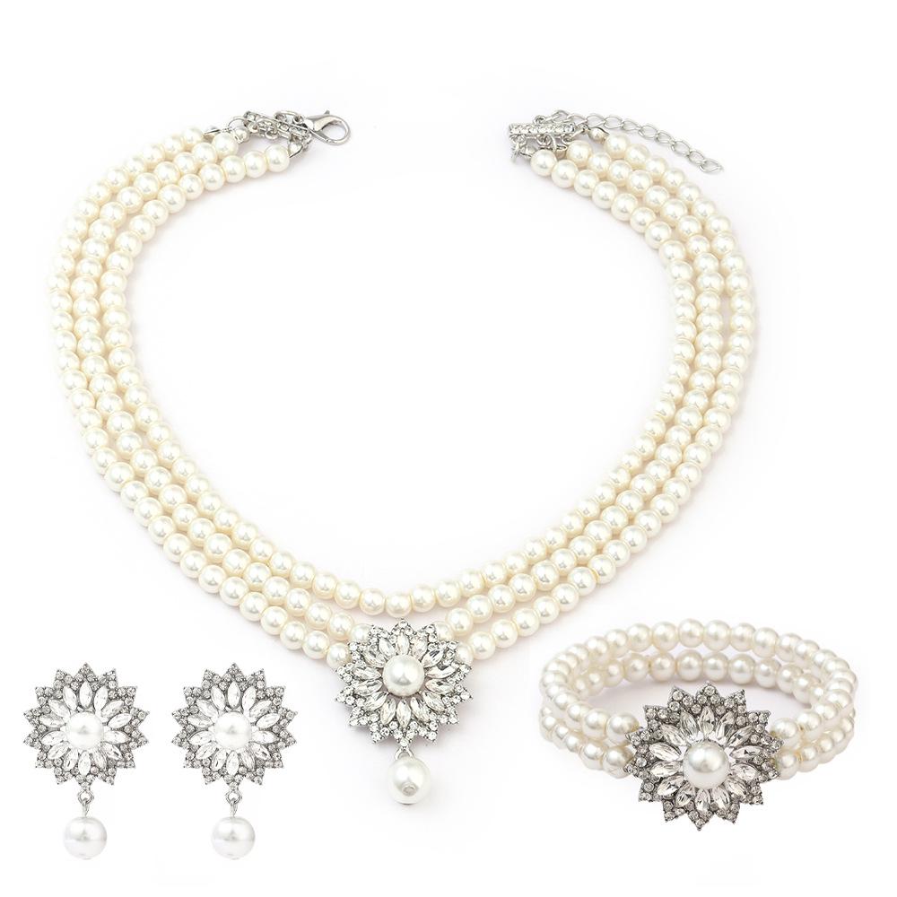 

Elegant Pearl Jewelry Set: Necklace, Earrings & Bracelet for Bridal, Party & Vacation