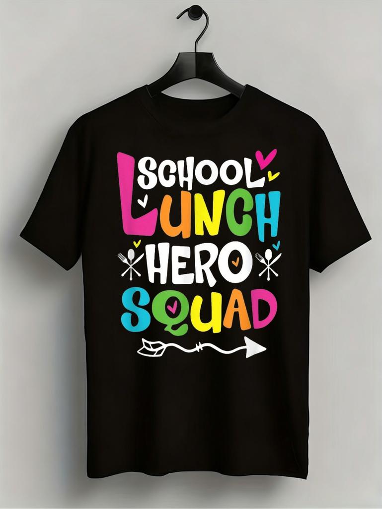 1pc Mens Graphic T Shirt School Lunch Hero Squad Short Sleeve Crew Neck