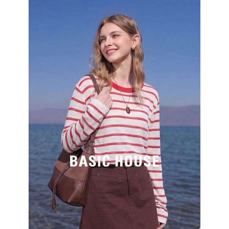 Basic House Women s Striped Lightweight Sun Protection T-Shirt L