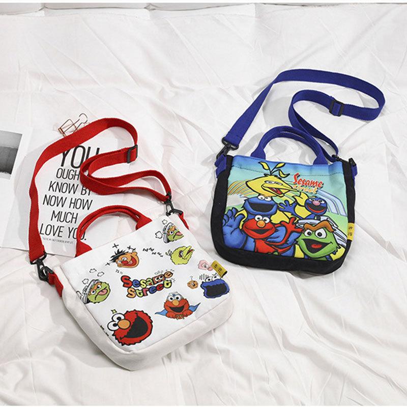Sesame Street Crossbody Bag, Female Cartoon Harajuku Student Canvas Bag, Female Single Shoulder Large Capacity Handbag Bag
