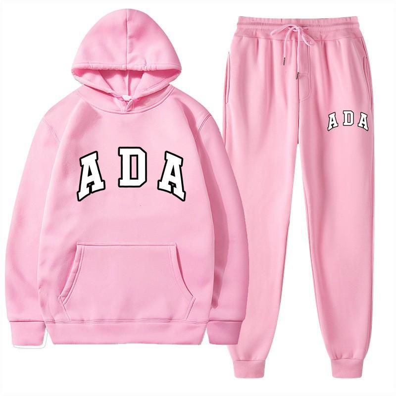 European and American Hot Casual Versatile Letters Loose Hooded ADA Sweater Velvet Men's and Women's 2-piece Set
