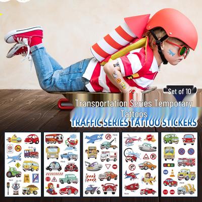 Kinder Transport Cartoon Auto & Flugzeug Temporäre Tattoo Aufkleber - Niedliche Spielzeuggeschenke