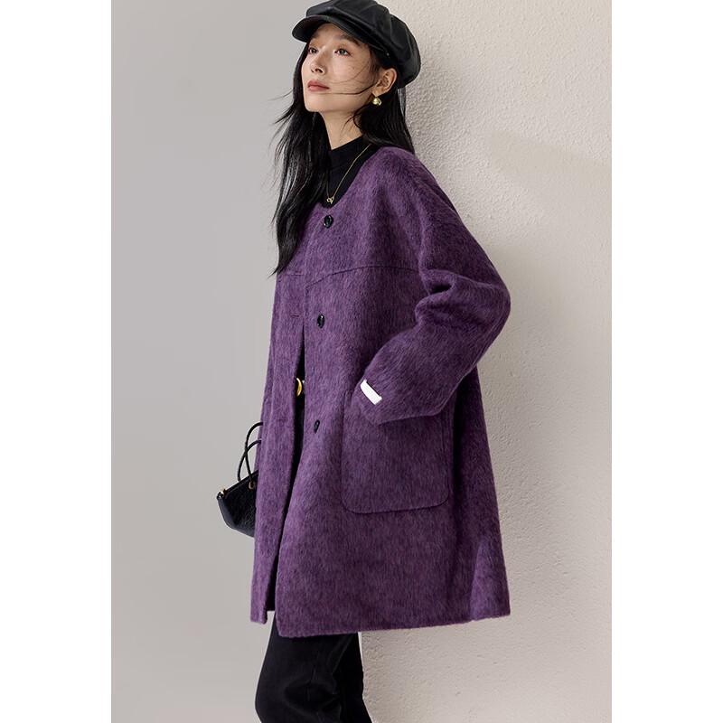 VICTORIA&VERA Women's Wool Scarf-Collar Coat