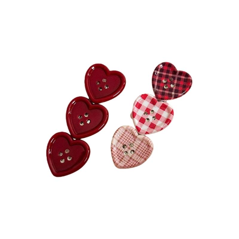 

Trendy Hair Barrettes Hairpin with Checkered Pattern and Heart Decoration for Fashionable Looks Enhancing Girls Outfits червоний