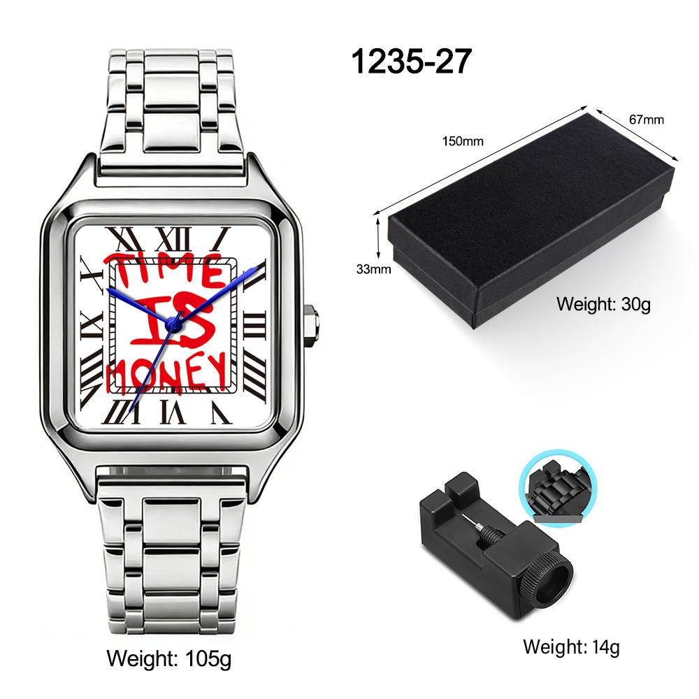 Time Is Money Business Men s Quartz Watch High-End Stainless Steel Alloy Square Dial Waterproof Watch