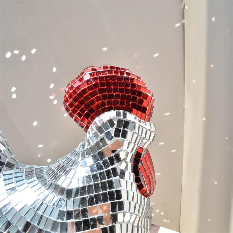 Disco Mirror Rooster And Chick Ornament Set Party Centerpiece Table Decor For Kids Birthday Gift Cute Festive Home Display