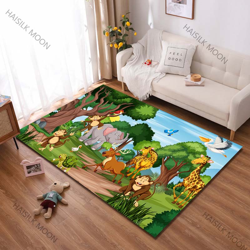 1PC Cartoon Zoo Printing Carpet Rug for Living Room Bedroom Sofa Doormat Decor Kids Play Home Area Rug Non-slip Floor Mat Gift