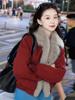 Damen Petites High-End Rote Kunstfuchsfell Lederjacke - Umweltfreundlicher Kurzer Wintermantel