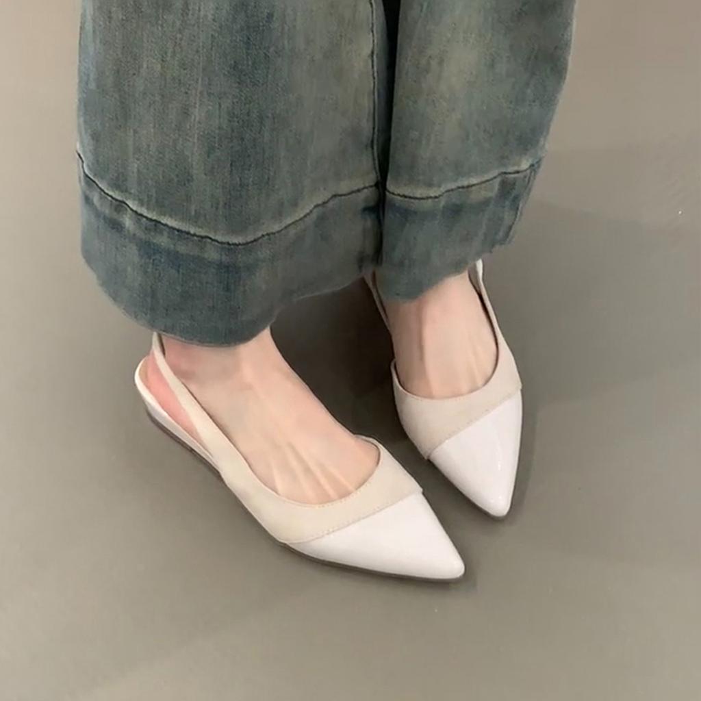 Sanfte Spleißung Flacher Mund Ein Pedal Einzelne Schuhe Damen Vielseitige Niedriger Absatz Hintere Luft Pendlersandalen