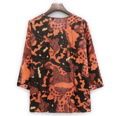 2024 Women's Fashion Early Spring New Silk Velvet Round Neck Medium Long Sleeved Natural Mulberry Silk Printing Top T-shirt