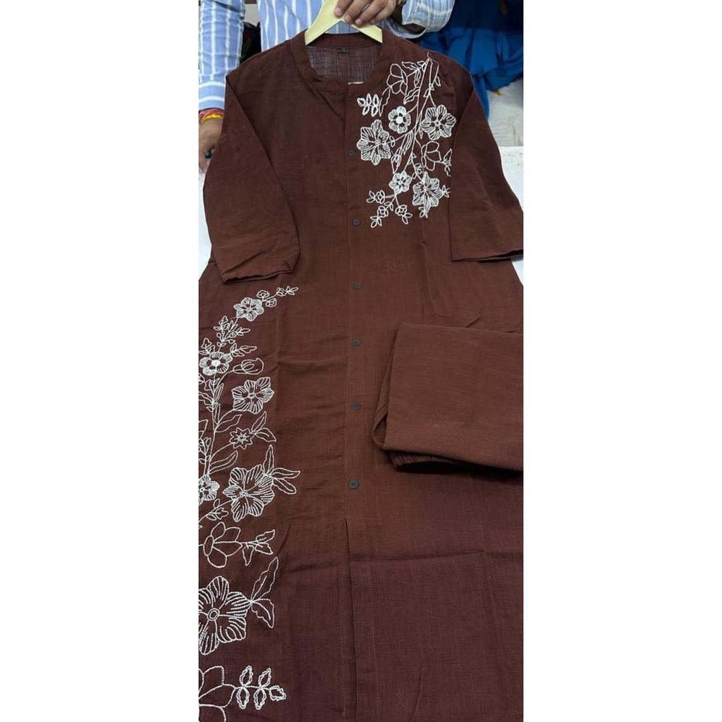 Indian Cotton Slub Kurti with Pant Set Women Party Wear Ethnic Kurta Cord Set