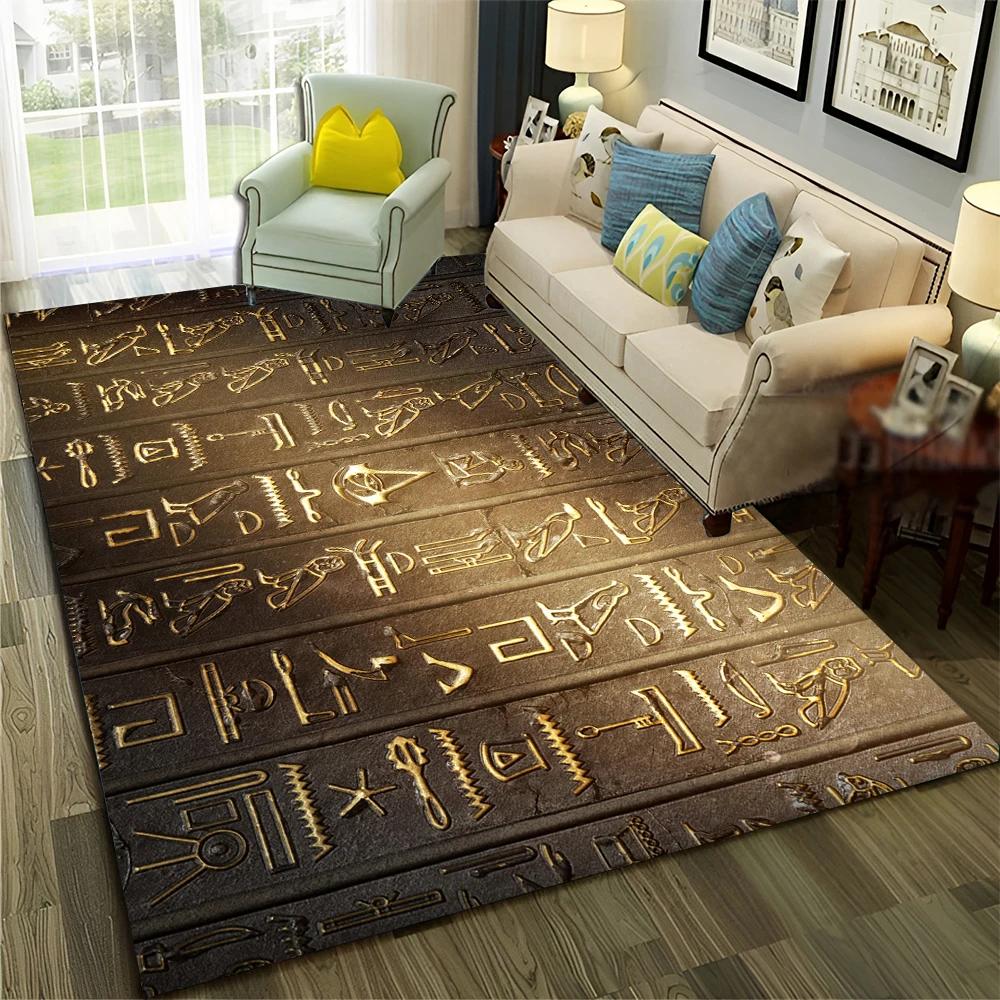3D Egyptian Pharaoh Hieroglyphics Carpet Rug for Home Living Room Bedroom Sofa Doormat Decor,kids Area Rug Non-slip Floor Mat