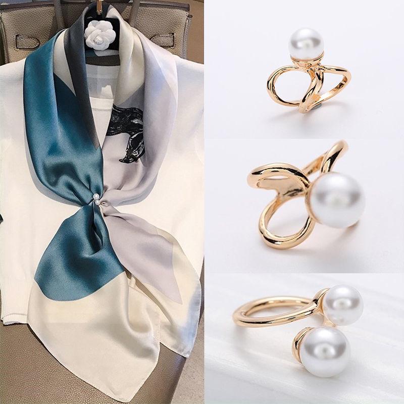 Pearl Brooch: Minimalist Silk Scarf Buckle Ring - Versatile Fashion Accessory