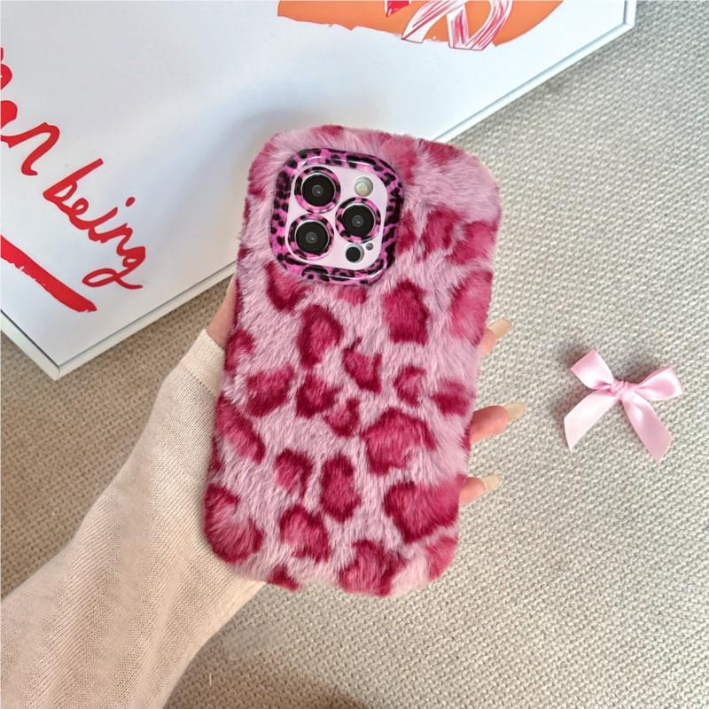 Fashion Leopard Fluffy Fur Case For iPhone 17 Pro Max 16 Plus 15 14 13 12 11Kickstand Camera Lens Protection Frame Funda 17 Air