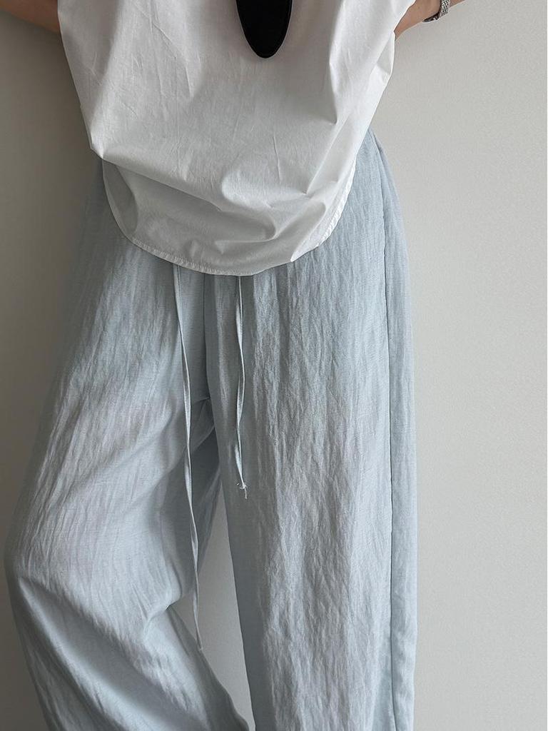 LUXI Women's Tencel Linen Elastic Waist Wide-Leg Summer Pants